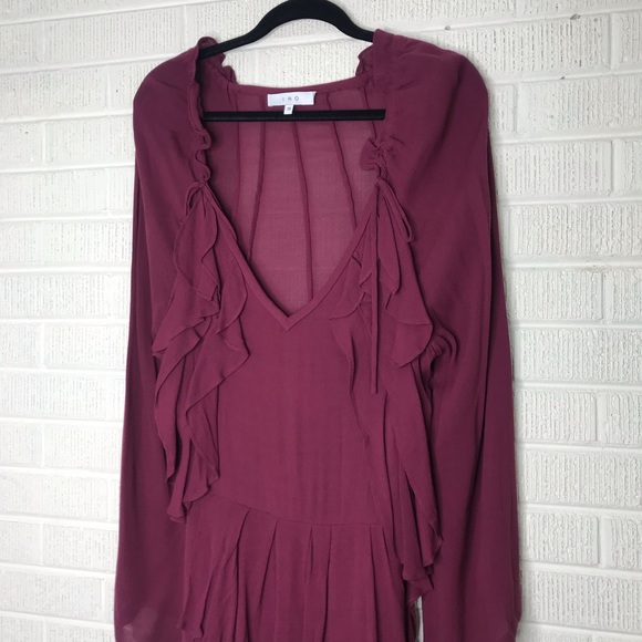 New IRO Salene Ruffle-Trim Mini Dress Burgundy Red - Picture 3 of 8